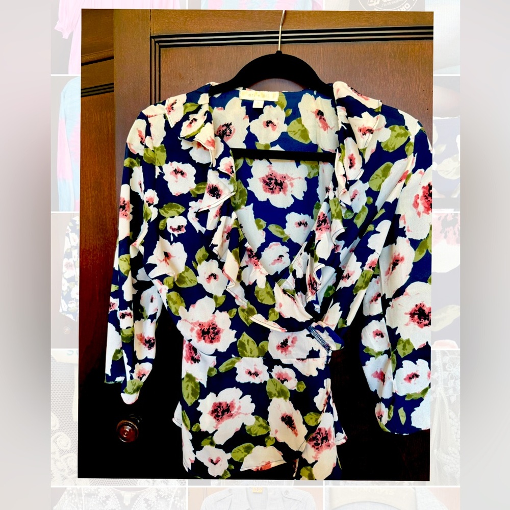 Anthropology Eri + Ali Floral Wrap Top with Ruffle Detail
